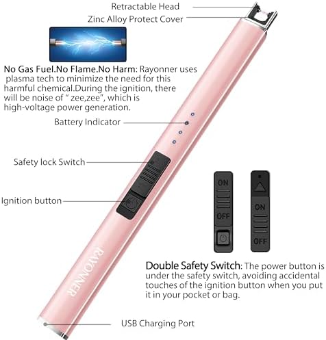 Rayonner Lighter for Electric Candles Rechargeable USB Camping Lighter with Rose Gold