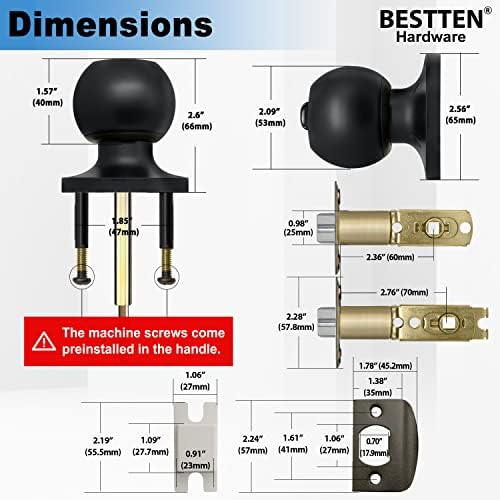 BESTTEN 2-Piece Keyed Entry Door Knob Set Matte Black