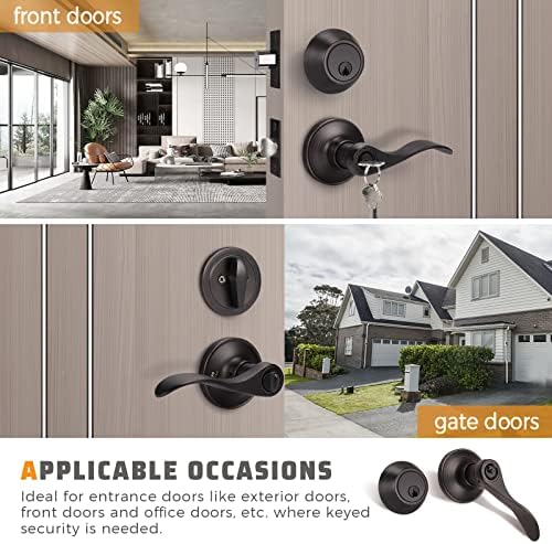 KNOBWELL 3 Pack Door Handle Lock Set Oil Rubbed Bronze Keyed Alike