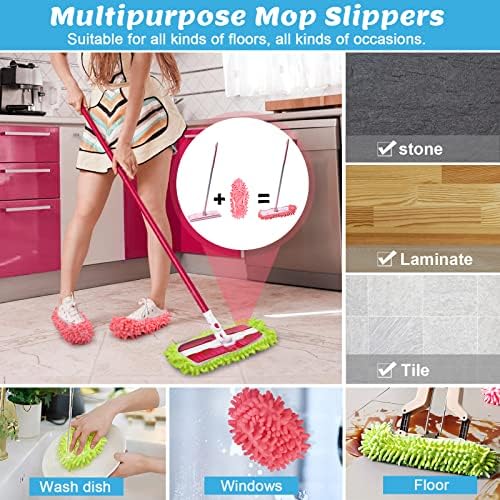 5-Pair Soft Chenille Slippers for Floor Cleaning Washable Mop Shoes