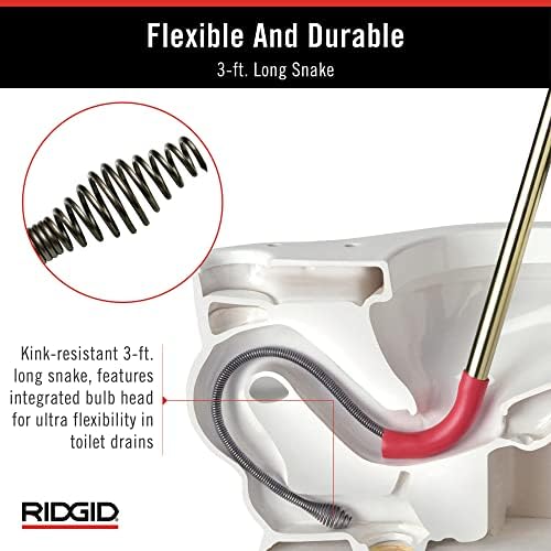 RIDGID 59787 K-3 Toilet Auger with 3-Foot Snake and Bulb Head