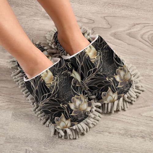Running Bear Lotus Gold Black Mop Slippers Effortlessly Clean Your Kitchen