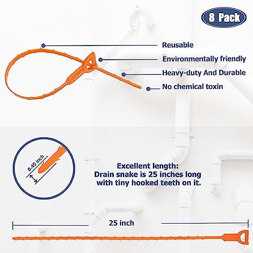 8-Pack 25in Drain Snake Hair Remover