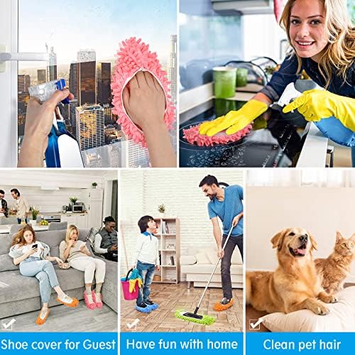 5-Pair Soft Chenille Slippers for Floor Cleaning Washable Mop Shoes