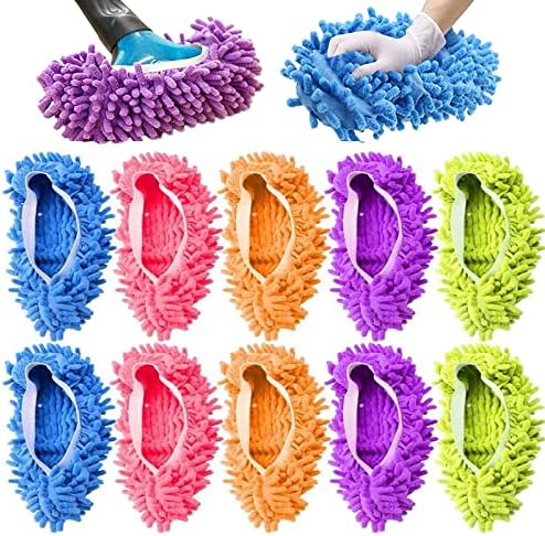 5-Pair Soft Chenille Slippers for Floor Cleaning Washable Mop Shoes