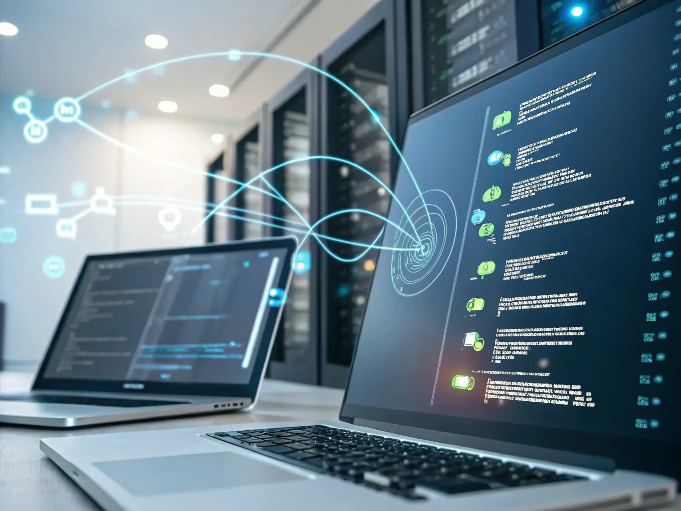A visual representation of data flowing seamlessly between different systems, highlighting the concept of system integration.