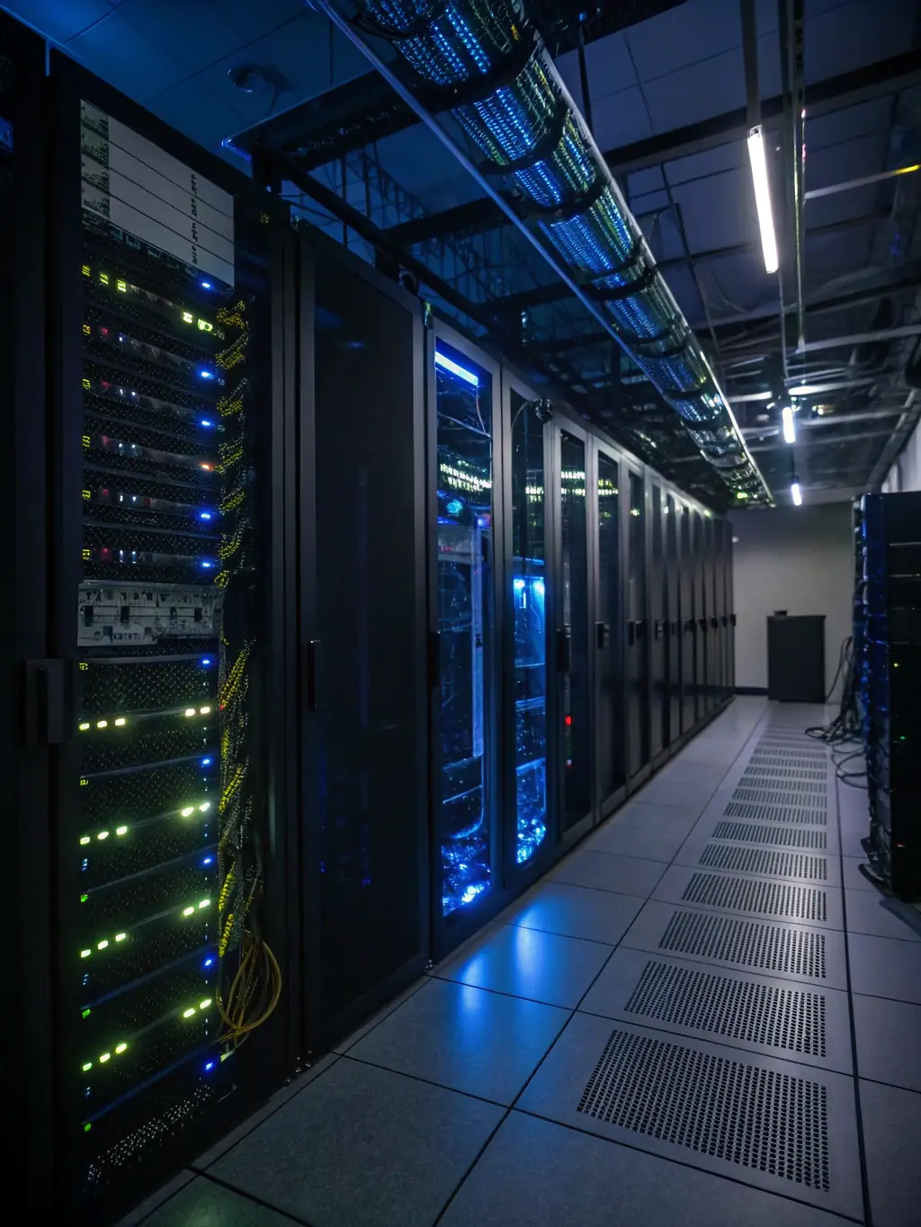 A secure server room with blinking lights and visible security protocols, symbolizing robust cybersecurity measures.